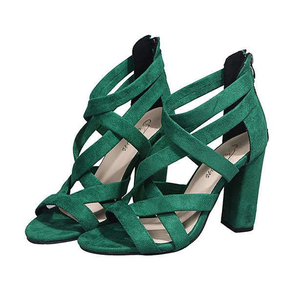 Women's Fashion Cross Strap Chunky Heel Sandals 15534156C