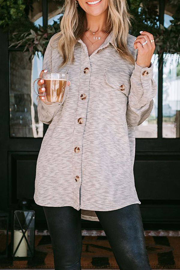 Casual Solid Split Joint Buckle Turndown Collar Outerwear