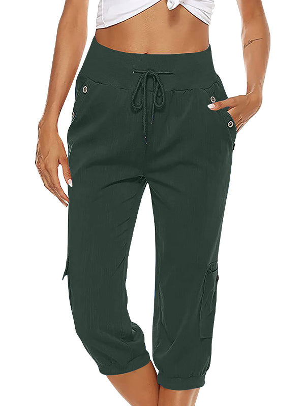 Women's Drawstring Cargo Pants Elastic Waist Casual Capri
