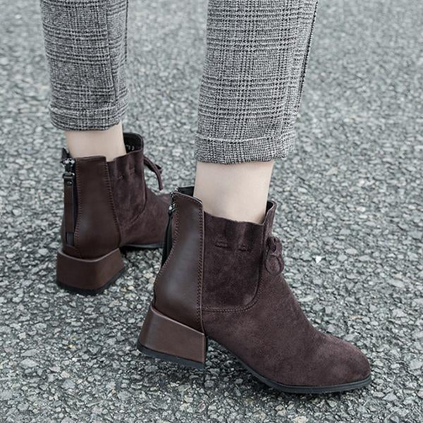 Women's Fashion Lace-Up Bow Chunky Heel Booties 16335821S
