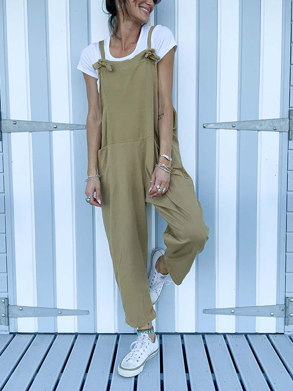 Women's Loose Sleeveless Overalls Straight Jumpsuit
