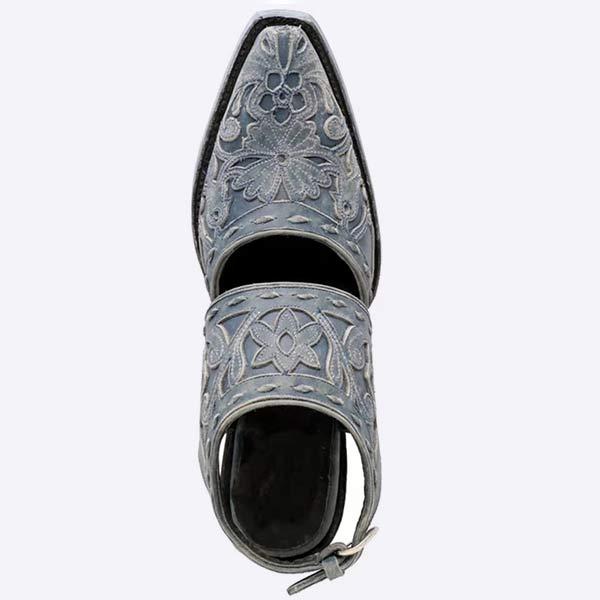 Women's Fashion Embroidered Square Toe Chunky Heel Backless Sandals 95982363C