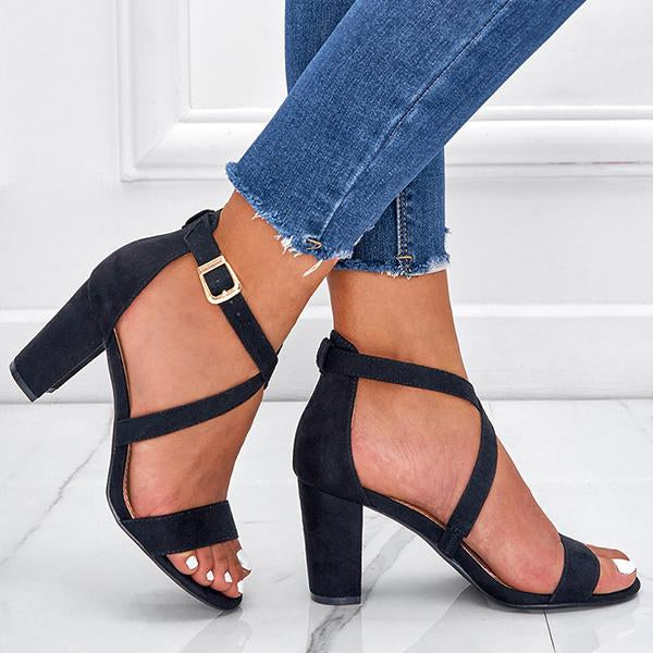 Women's Fashion Cross Strap Chunky Heel Sandals 75686175C