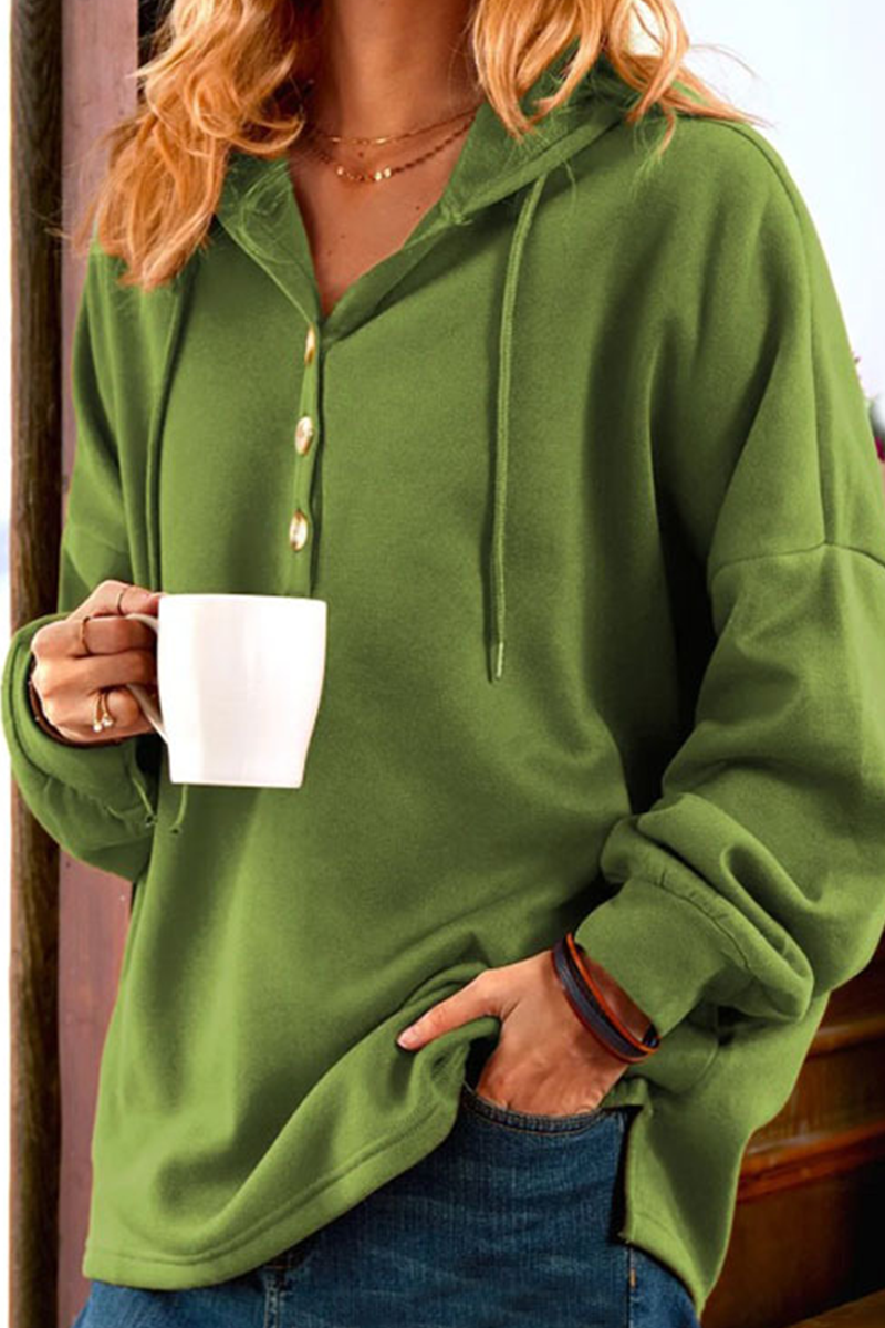 Casual Solid Buckle Hooded Collar Tops(6 colors)