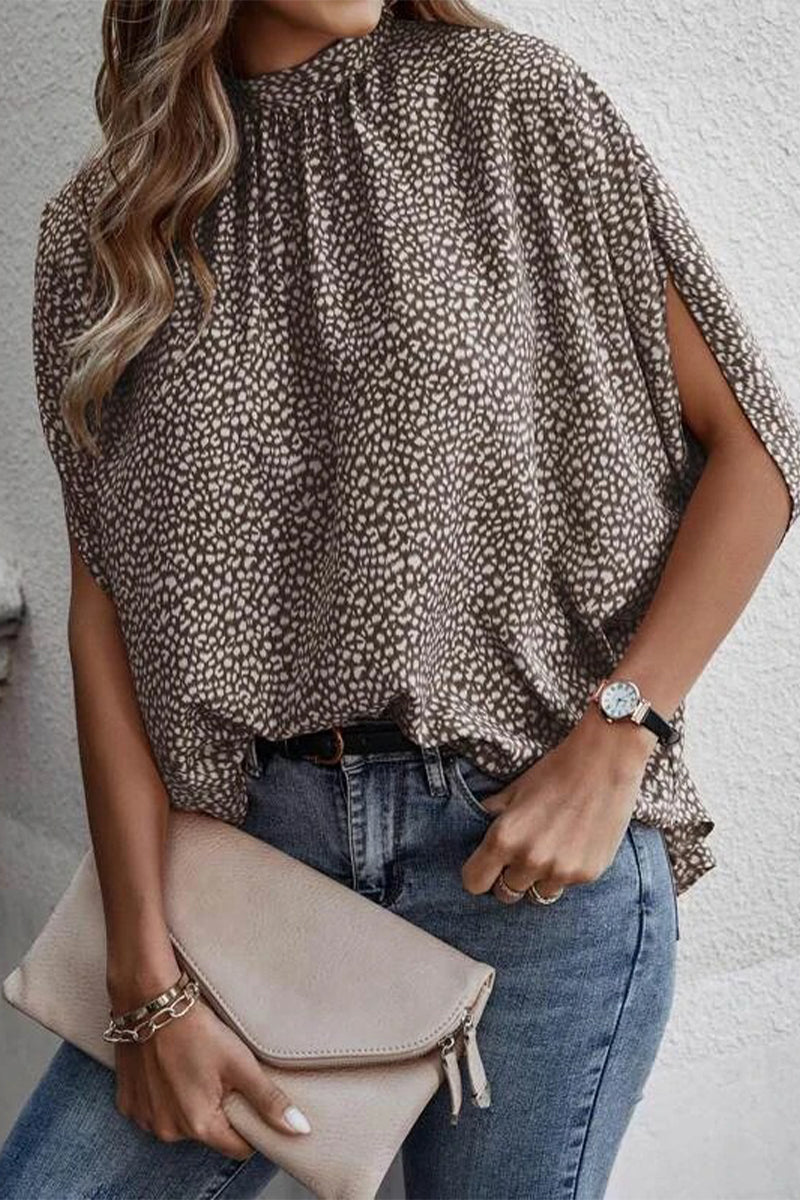 Work Elegant Print Patchwork O Neck Tops