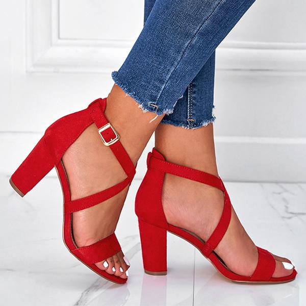 Women's Fashion Cross Strap Chunky Heel Sandals 75686175C
