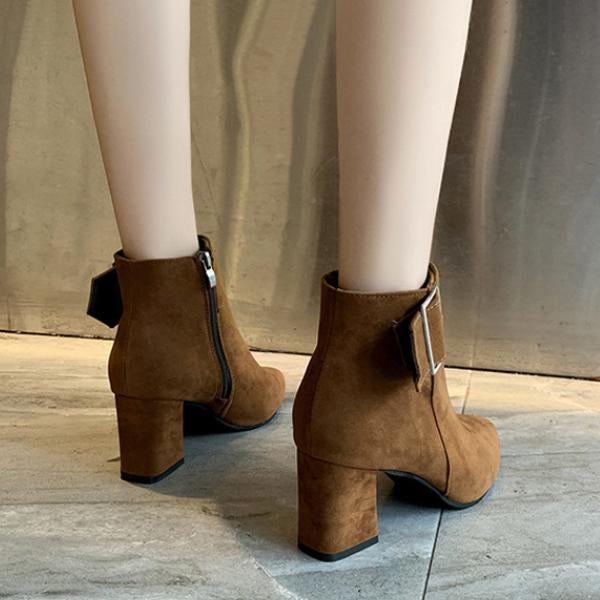 Women's Fashion Belt Buckle Chunky Heel Ankle Boots 85800267S