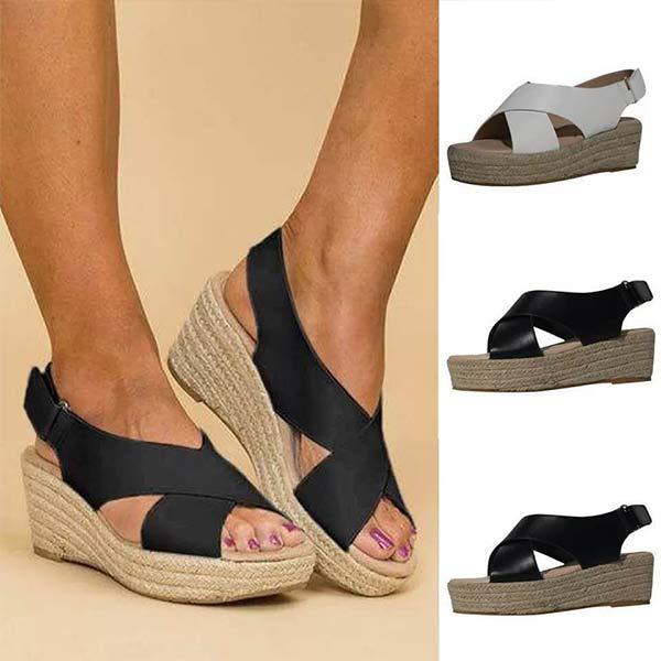 Women'S Hemp Woven Platform Wedge Sandals 73059625C