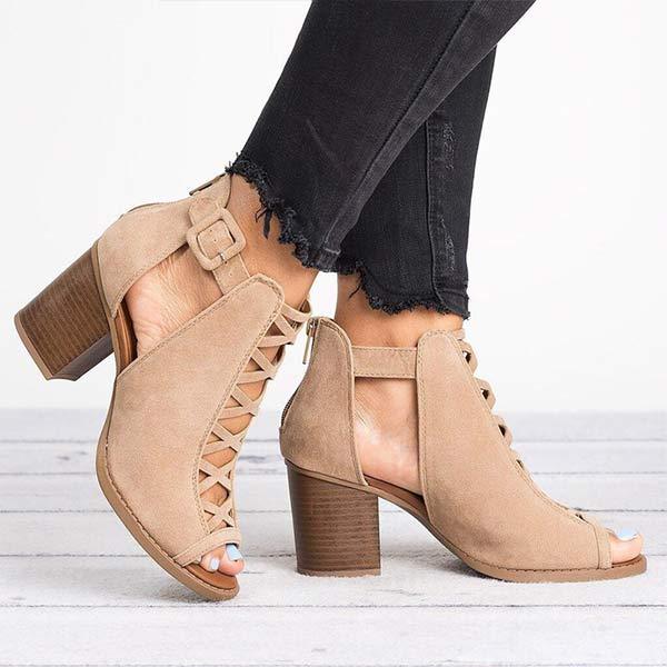 Women'S Chunky Heel Back Zipper Sandals 42597239C