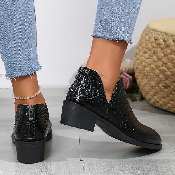 Women's Fashion Stone Pattern Chunky Heel Ankle Boots 62663735S