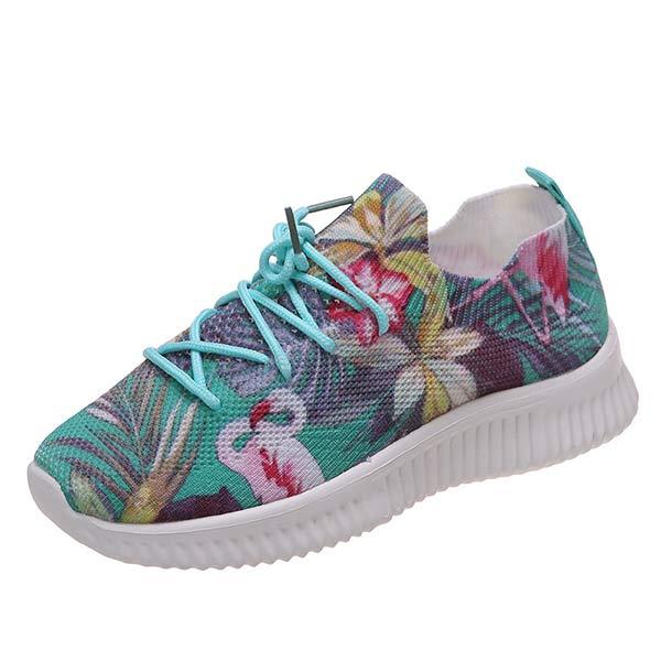 Women's Flat Lace-Up Flying Woven Breathable Printing Graffiti Casual Sneakers 43665814C