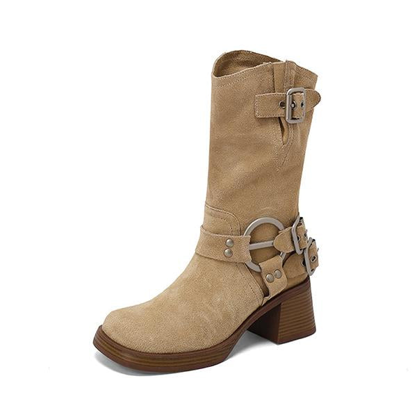 Women's Fashion Buckle Chunky Heel Martin Boots 83528295S