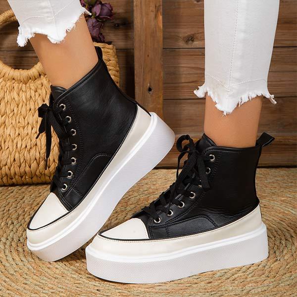 Women's High Top Round Toe Platform Lace-Up Sneakers 45169149C