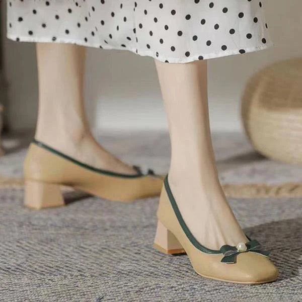 Women's Elegant Bowknot Square Toe Chunky Heel Pumps 59296065S