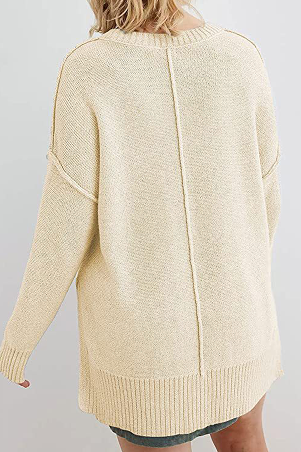 Casual Solid Patchwork Slit O Neck Tops Sweater