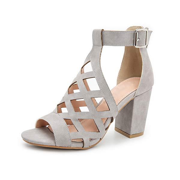 Women'S Chunky Heel Hollow Fish Mouth Sandals 84059146C