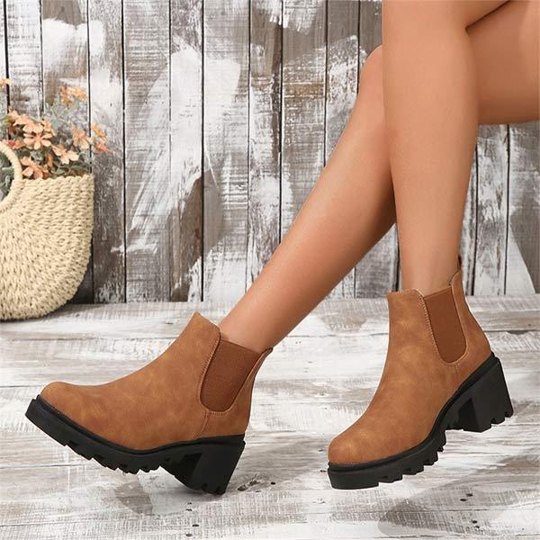 Women's Elastic Low Top Platform High Heel Chelsea Boots 72012404C