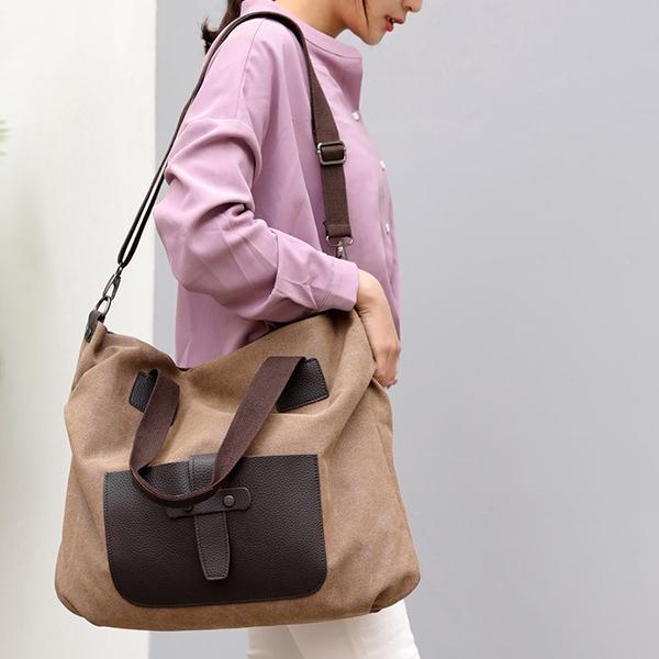 KVKY Canvas Crossbody Bag Large Capacity Patchwork Tote Bag