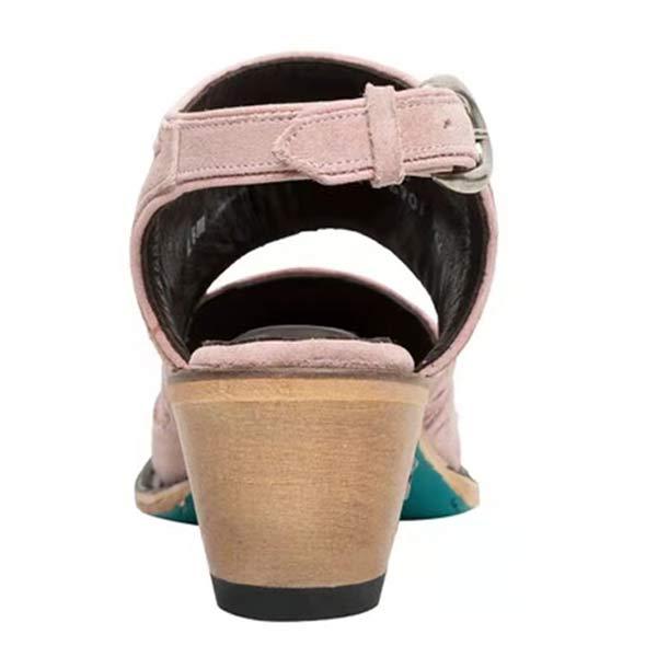 Women's Fashion Embroidered Square Toe Chunky Heel Backless Sandals 95982363C