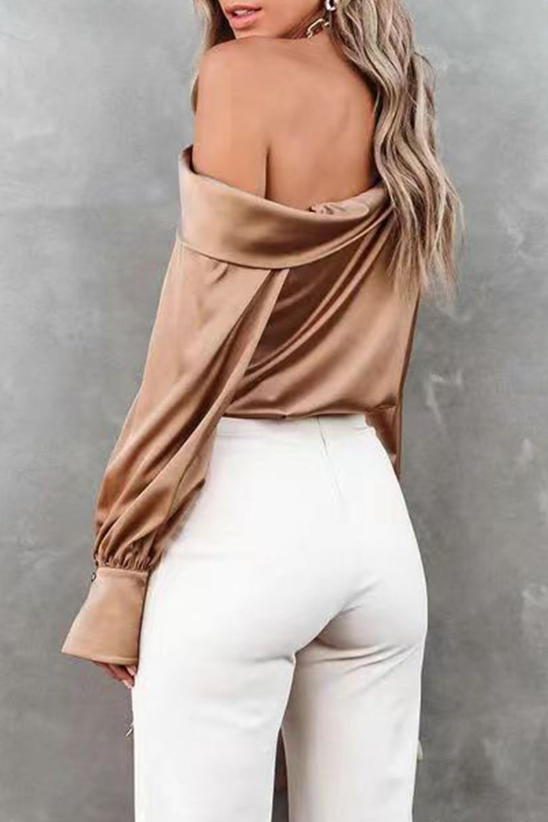 Casual Elegant Solid Patch Solid Color Oblique Collar Tops