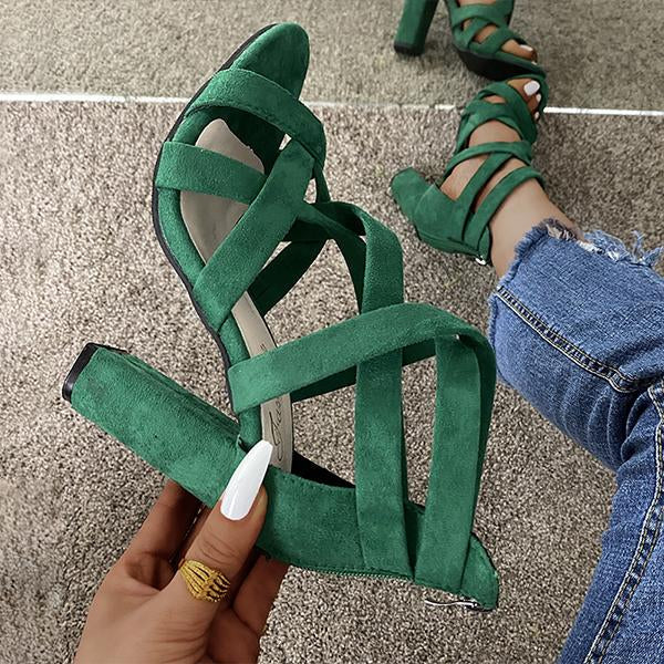 Women's Fashion Cross Strap Chunky Heel Sandals 15534156C