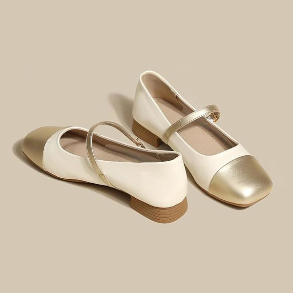 Women's Elegant Stitching Gold Flat Mary Jane 92784024S