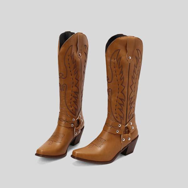 Women'S Ethnic Embroidered Chunky Heel Mid Heel Boots 49418495C