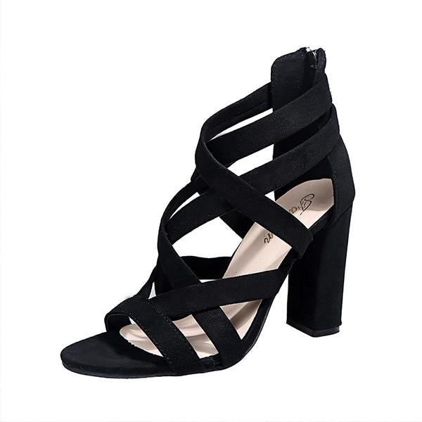 Women's Fashion Cross Strap Chunky Heel Sandals 15534156C