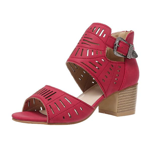 Women's Fashion Hollow Zipper Chunky Heel Sandals 89606513C