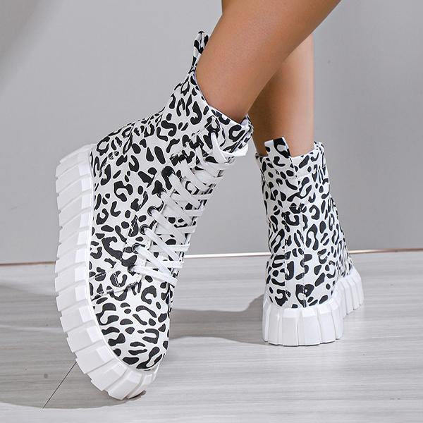 Women's Fashion Leopard Platform Lace-up Booties 99424932S
