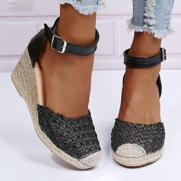 Women's Hollow Braided Hemp Rope Wedge Sandals 50389892C