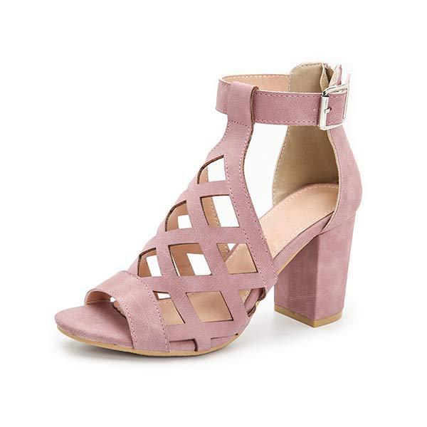 Women'S Chunky Heel Hollow Fish Mouth Sandals 84059146C