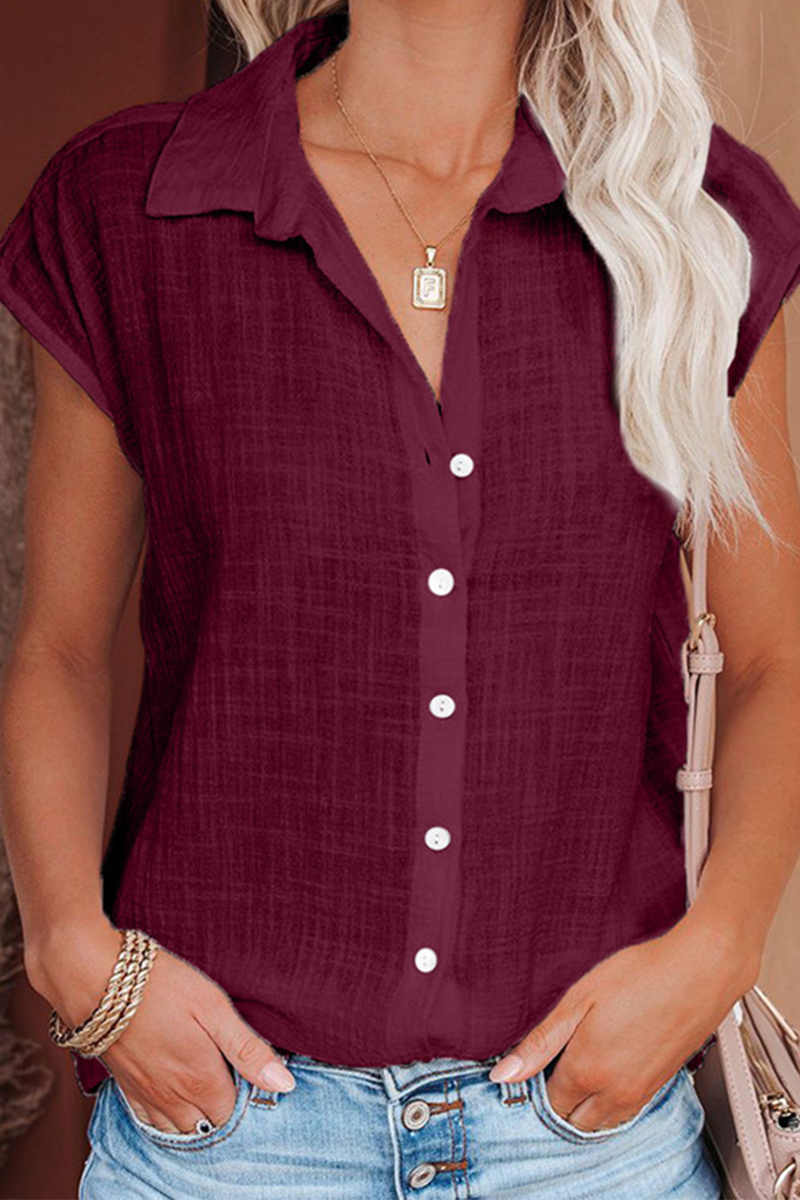 Casual Solid Patchwork Turndown Collar Tops(6 colors)