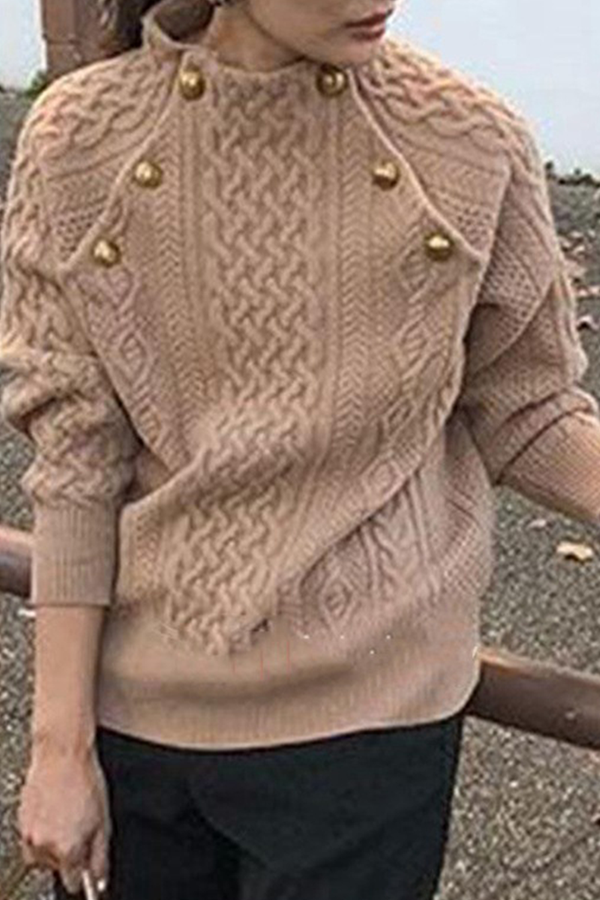 Casual Solid Patchwork Buckle Half A Turtleneck Tops