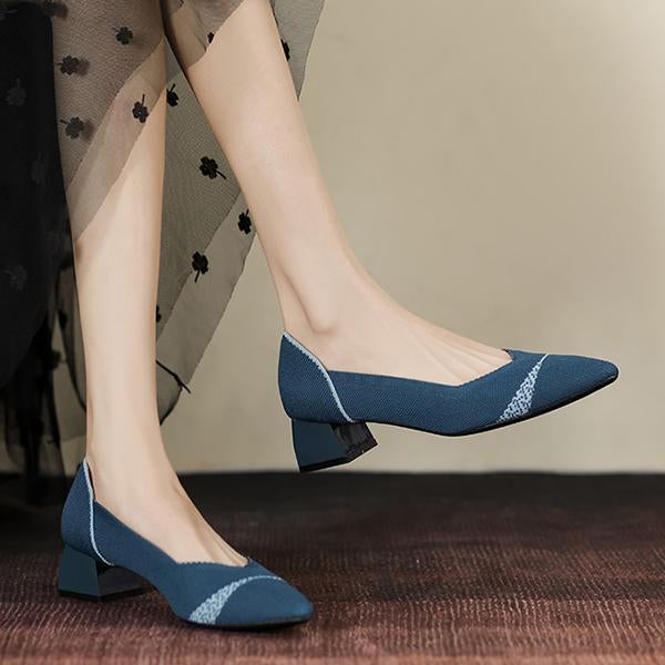 Women's Flying Woven Chunky Heel Pointed Shoes 73427463S