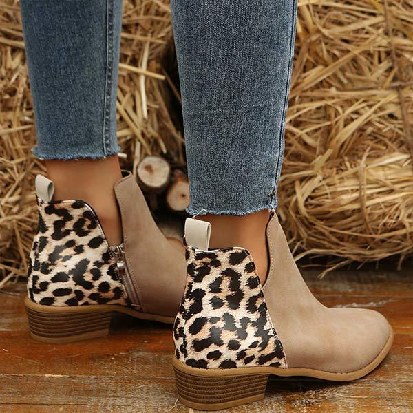 Women's Leopard Stitching Ankle Boots 90337009C