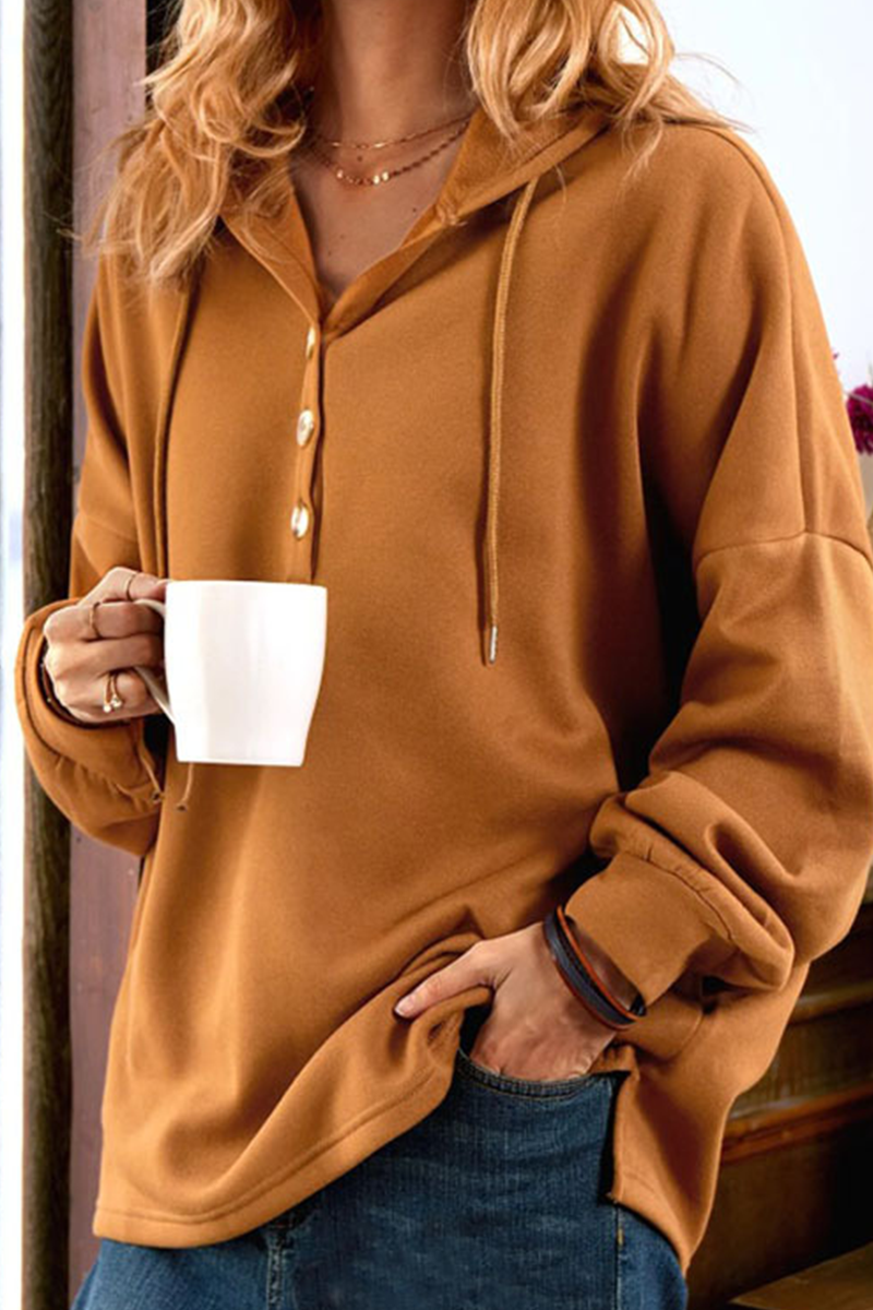 Casual Solid Buckle Hooded Collar Tops(6 colors)