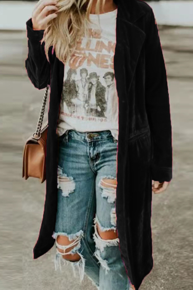Fashion Casual Solid Patchwork Buttons Turn-back Collar Outerwear