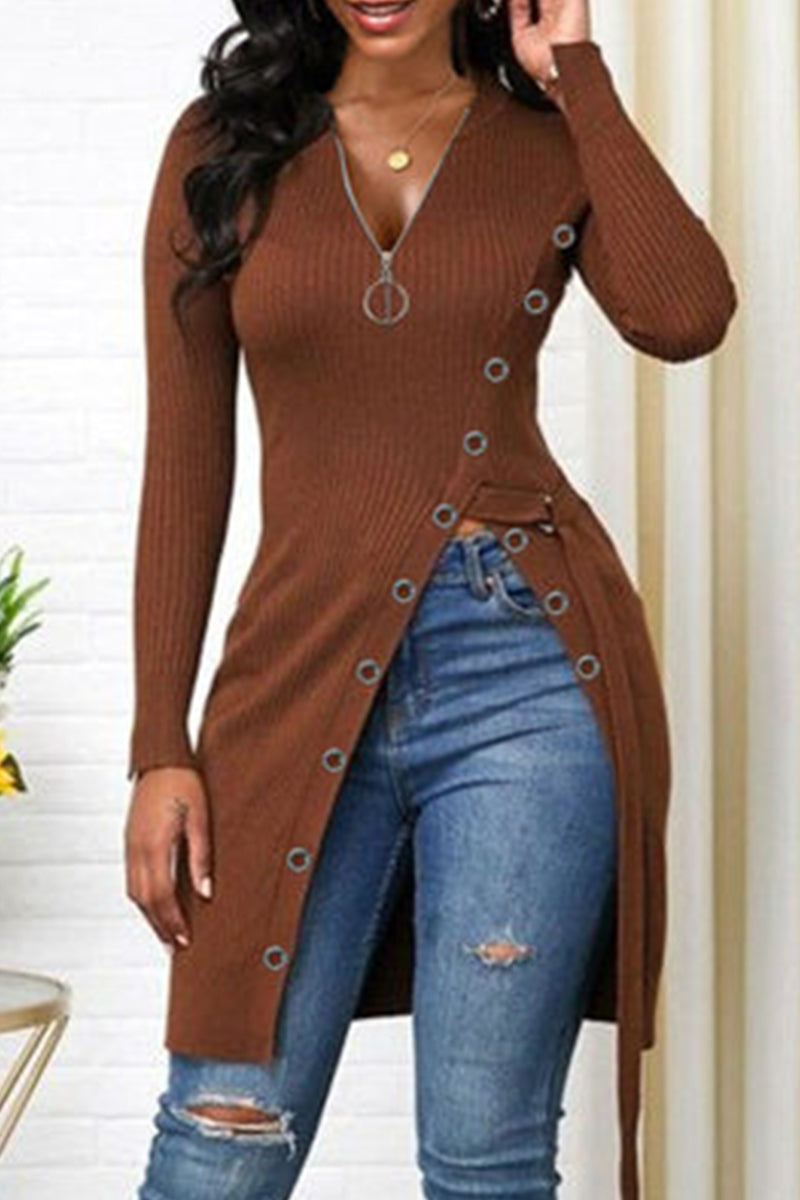 Fashion Casual Solid Patchwork V Neck Tops