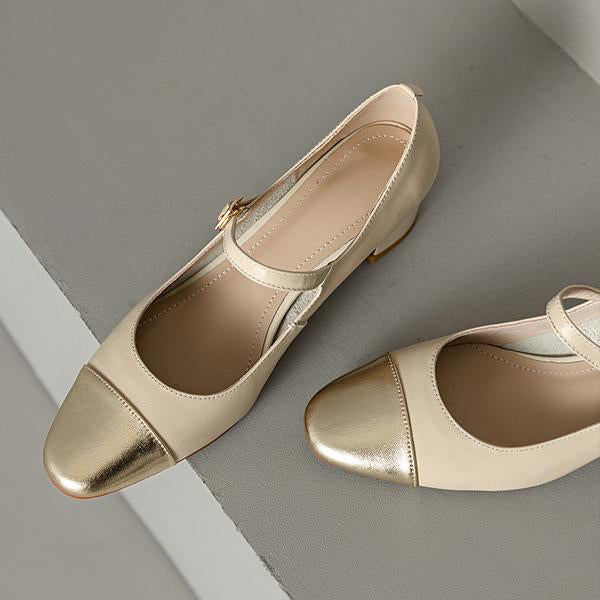Women's Elegant Colorblock Round Toe Chunky Heels 77782268C
