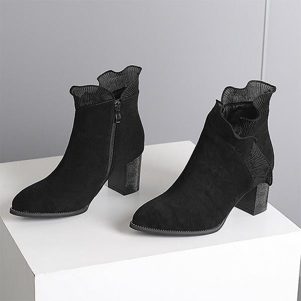 Women's Elegant Lace Trim Chunky Heel Ankle Boots 41832404S