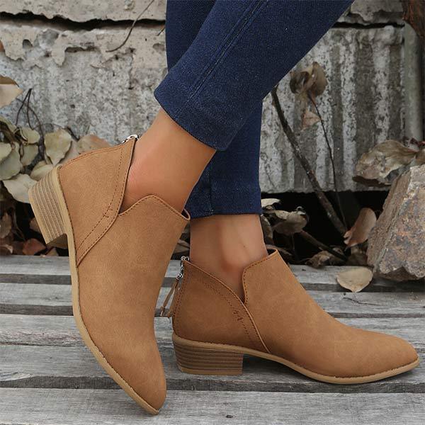 Women'S Chunky Heel Back Zip Ankle Boots 27545675C
