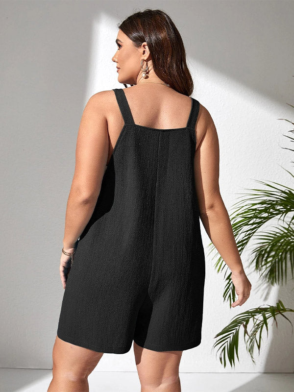 Women's Plus Size Casual Suspender Pocket Romper