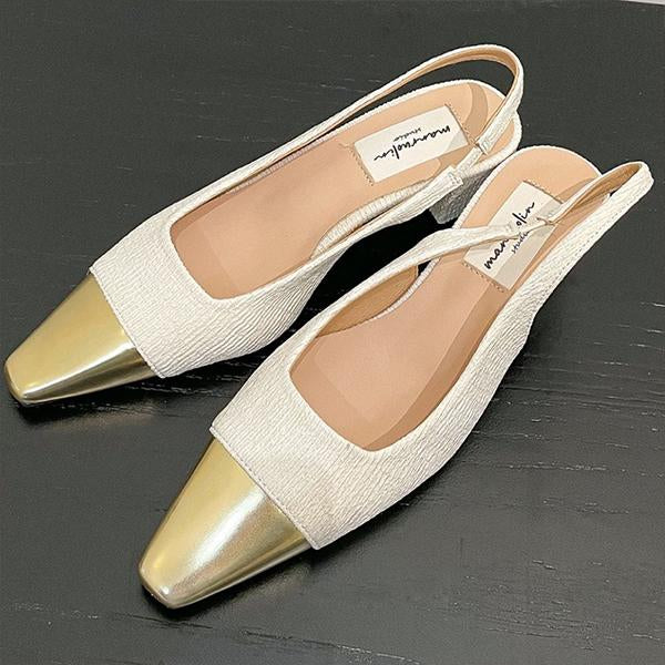 Women's Fashion Retro Square Toe Block Color Chunky Heels 86071368C