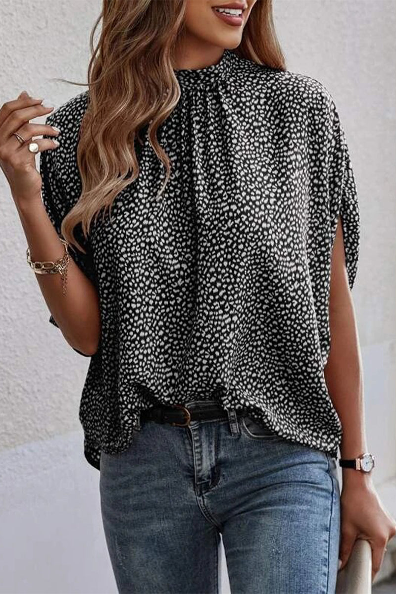 Work Elegant Print Patchwork O Neck Tops