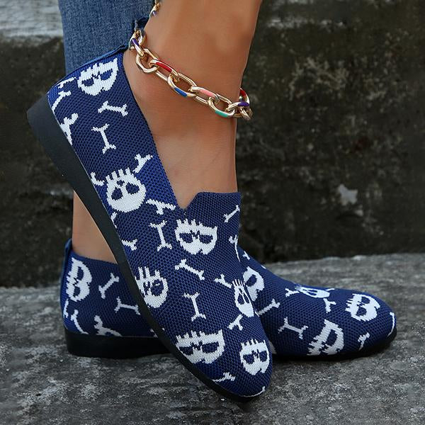 Women's Halloween Embroidered Skull Low-Top Flats 29968728S