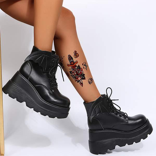 Women's Platform Dark Gothic Wing Wedge Booties 95545489C