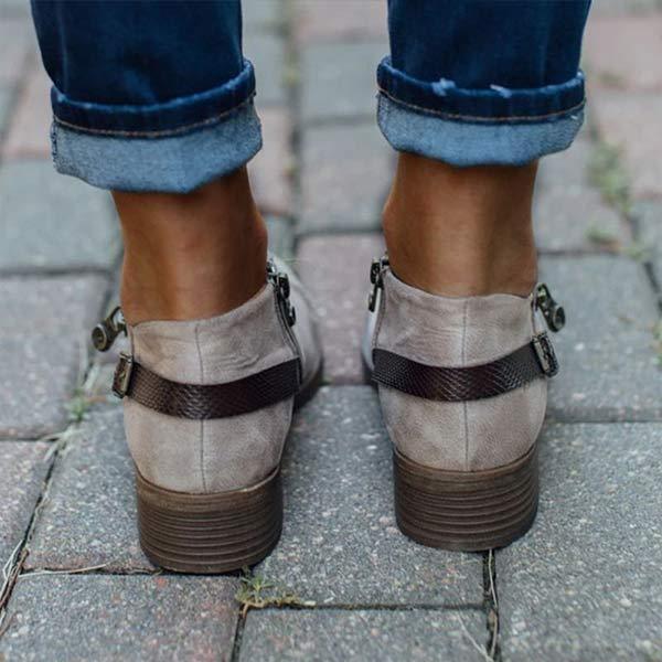 Women'S Casual Zip Block Heel Belt Buckle Ankle Boots 84448148C
