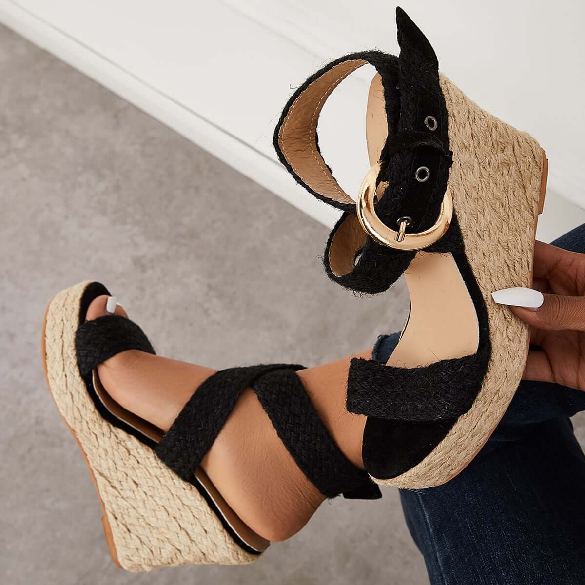 Criss Cross Ankle Strap Espadrille Wedges Platform Sandals