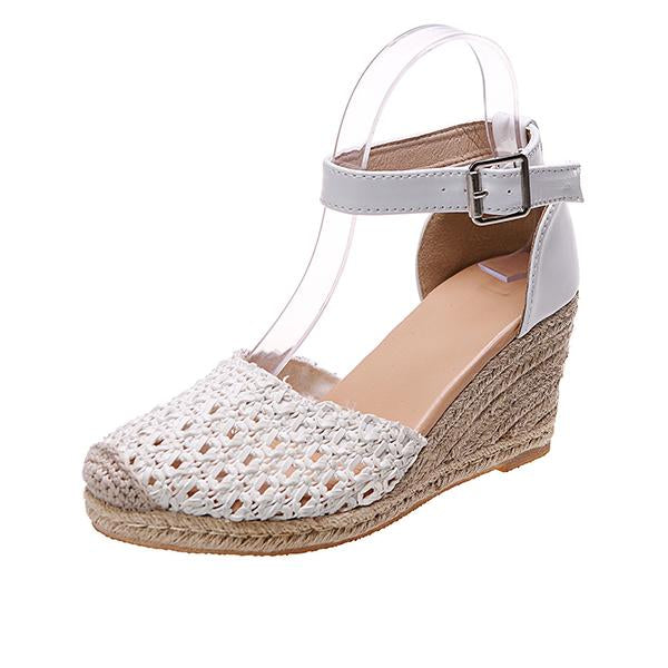 Women's Hollow Braided Hemp Rope Wedge Sandals 50389892C